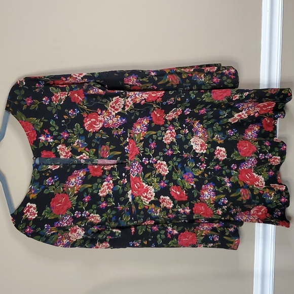 California Moon Rise Bell Sleeve Floral Boho Mini Dress Size M - Picture 2 of 9